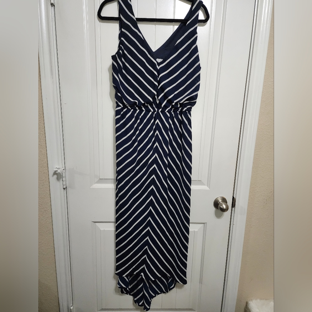 Pure Energy Navy and White Chevron Maxi Dress